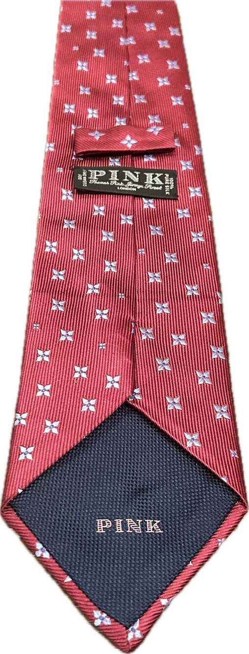 PINK Thomas Pink Men's Red Silk Tie w Blue Floral Motif luxury English country - Picture 7 of 10
